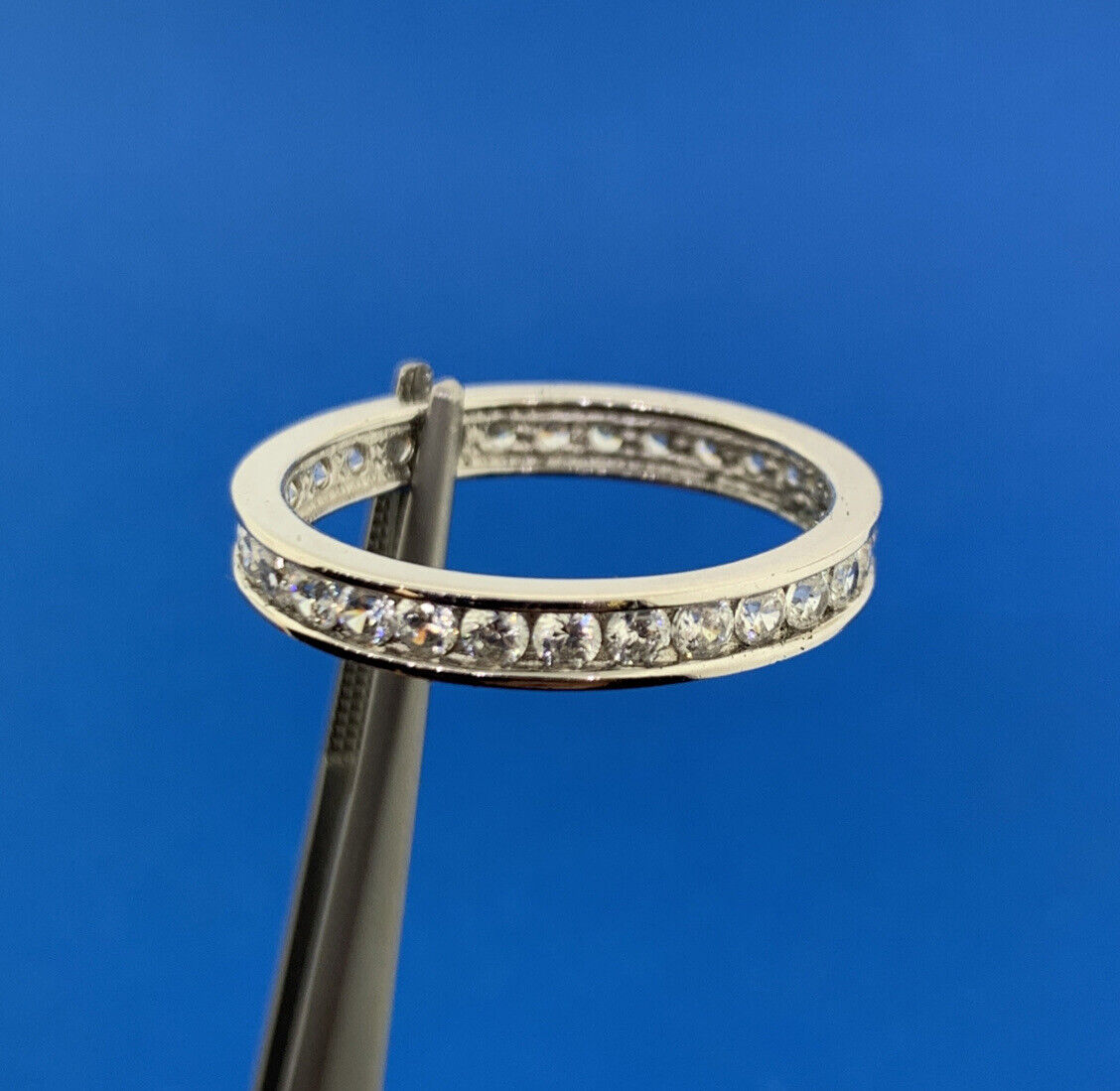 Designer Sterling Silver 925 Channel Set CZ Design Stackable Size 10 Band Ring