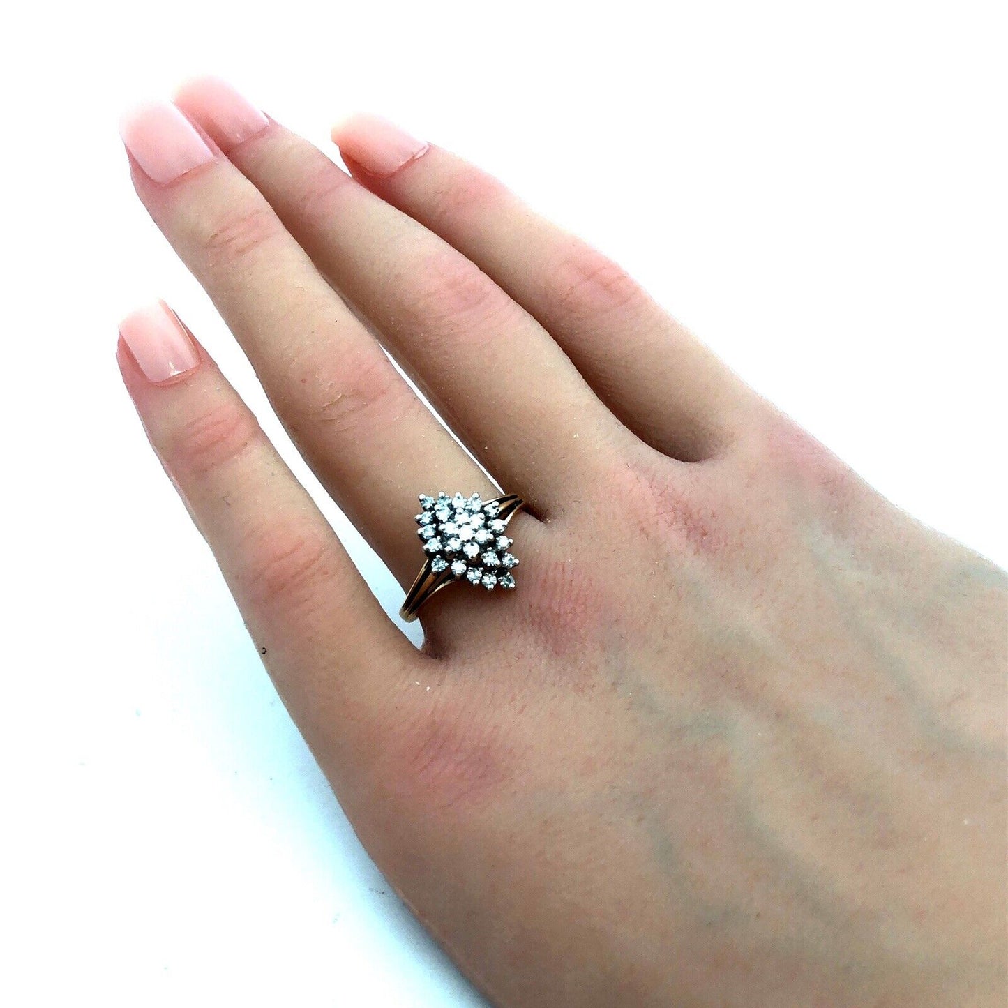 Designer 14K Yellow Gold Round Diamond Cluster Oval Dome Cocktail Ring