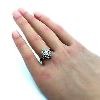 Designer 14K Yellow Gold Round Diamond Cluster Oval Dome Cocktail Ring