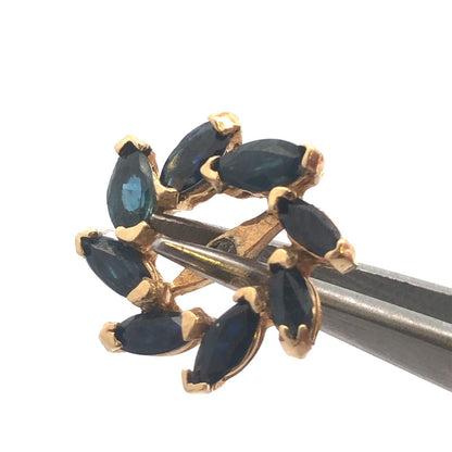 Estate 14K Yellow Gold Marquise Sapphire Round Earring Stud Jackets