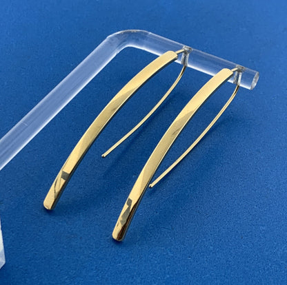 Designer Italy 14K Yellow Gold Polished Statement Slide Thread Hook Earrings