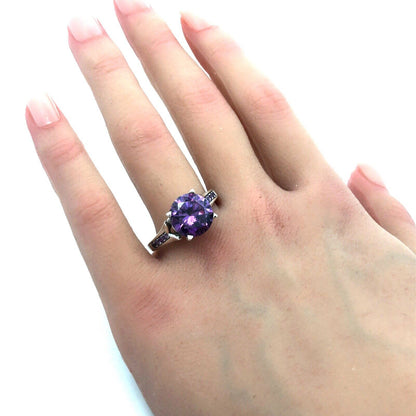 Designer Jeulia 925 Sterling Silver Round Amethyst Solitaire Engagement Ring