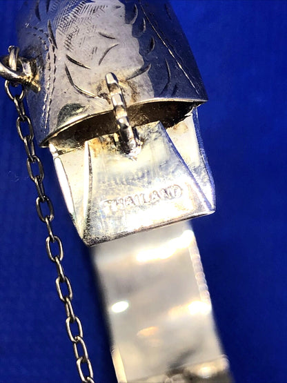 Designer EURS 925 Sterling Silver Leaf Scroll Design Closed Hinged Cuff Bracelet