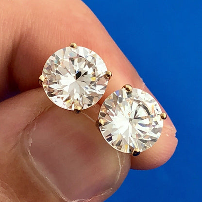 Stunning 14K Yellow Gold Round 4tcw Cubic Zirconia Wedding Bling Stud Earrings