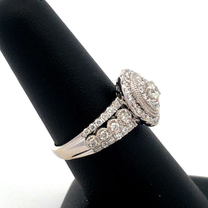 Designer GDM 14K White Gold Round Diamond Cluster Halo Oval Engagement Ring