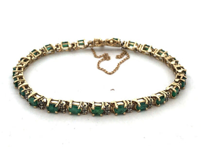 Designer P 10K Yellow Gold Emerald Diamond May Anniversary Tennis Bracelet