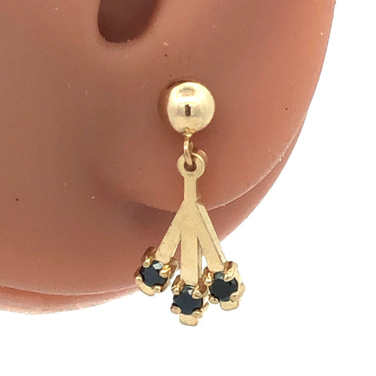 Designer 14K Yellow Gold Blue Sapphire Drop Dangle Stud Earrings