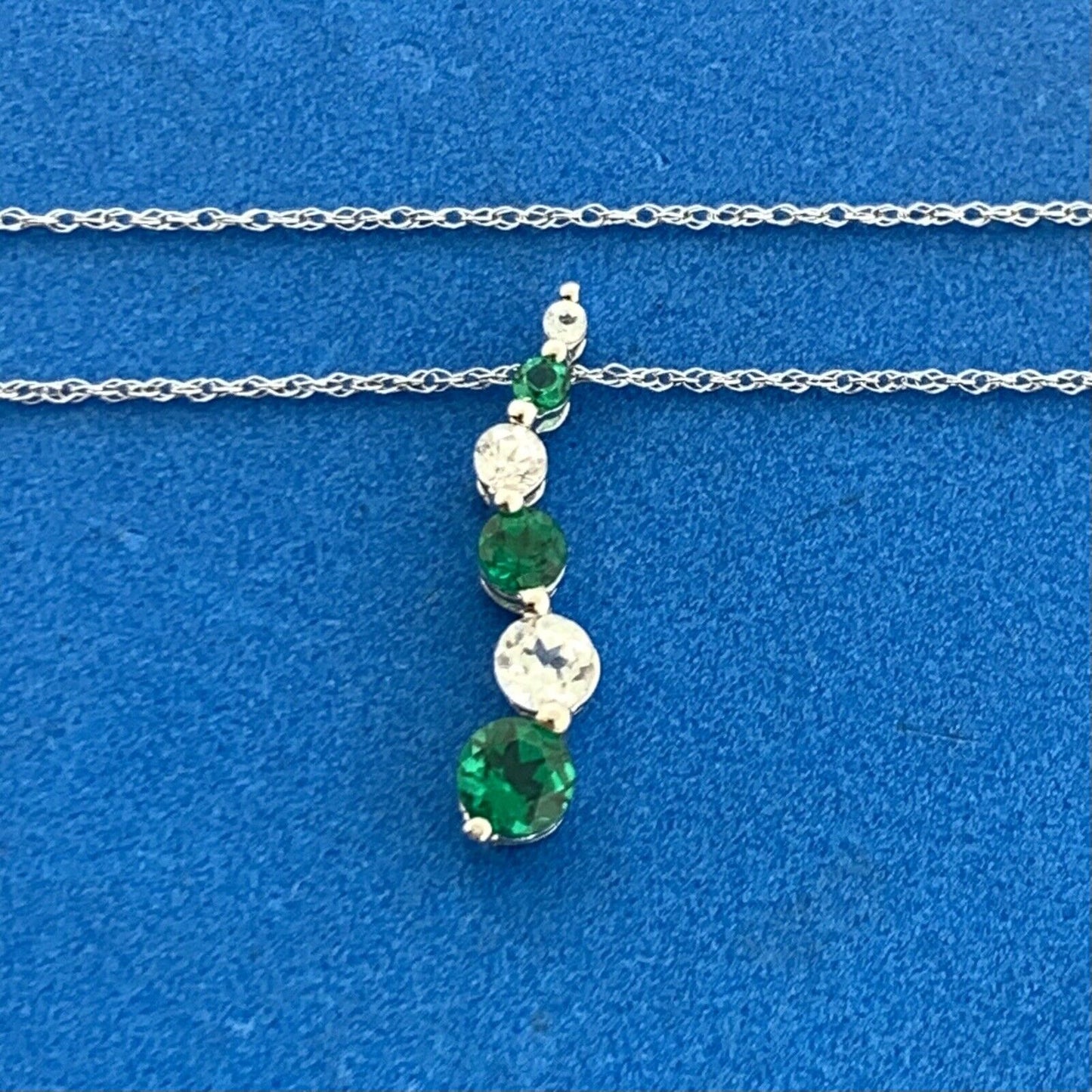 10K White Gold Emerald White Topaz Drop Anniversary Pendant Necklace