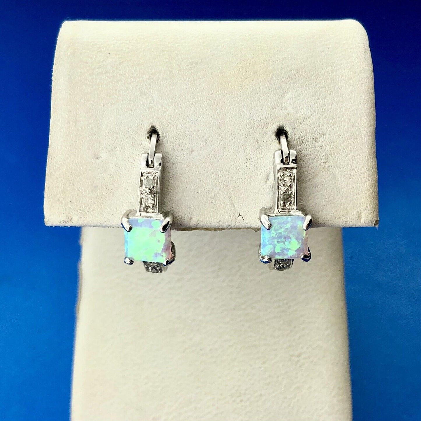 Designer MD 925 Sterling Silver Opal Diamond October Petite Hoop Earrings