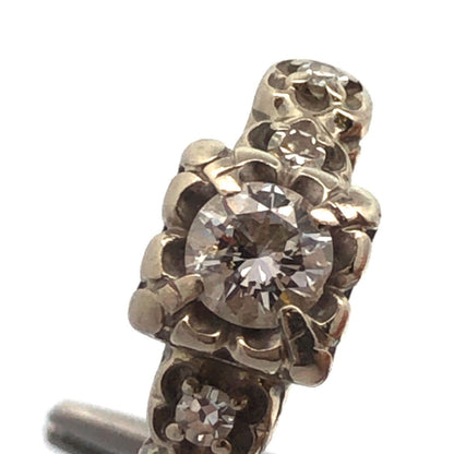 Vintage 14K White Gold Diamond Solitaire W/Accents Engagement Ring