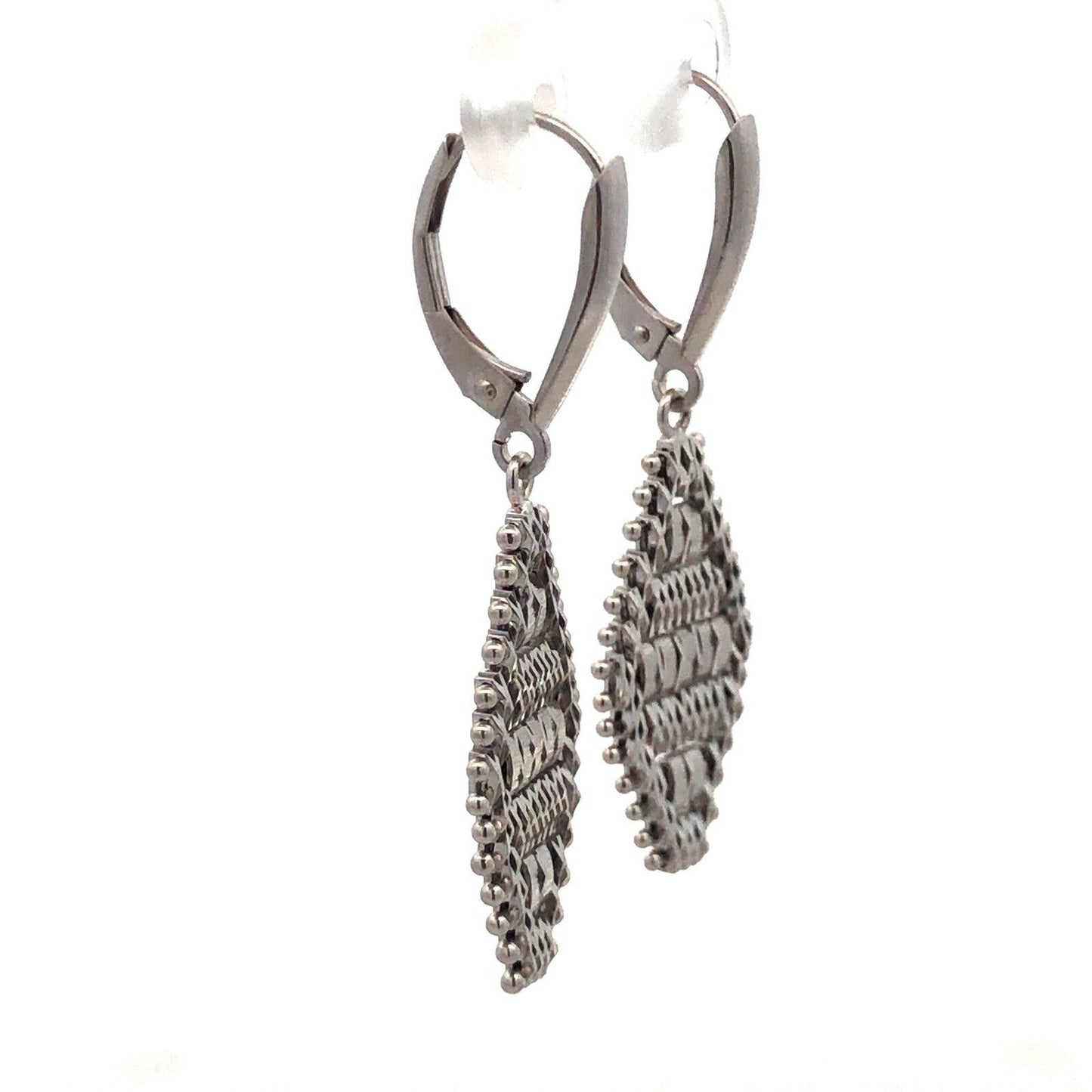 Designer IG Mexico 14K White Gold Diamond Cut Chain Drop Dangle Earrings