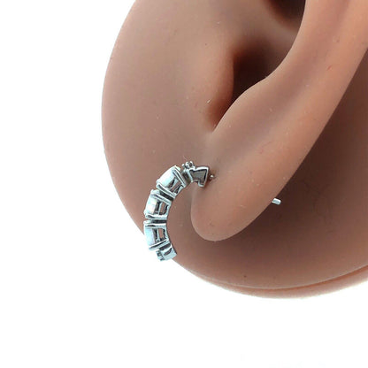 Designer 925 Sterling Silver Oval Opal Cubic Zirconia Half Hoop Stud Earrings