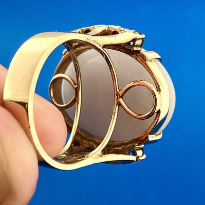 14K Yellow Gold Lavender Jade Diamond Ruby Sapphire Accented Statement Ring