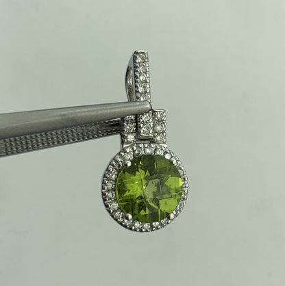Designer 14K White Gold Peridot Diamond Accented Drop Dangle Pendant