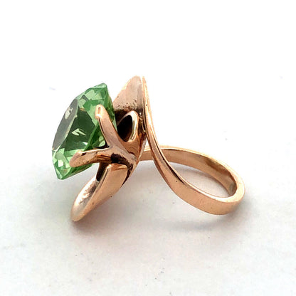 Custom 14K Yellow Gold Round Green Amethyst/Prasiolite Modernist Statement Ring