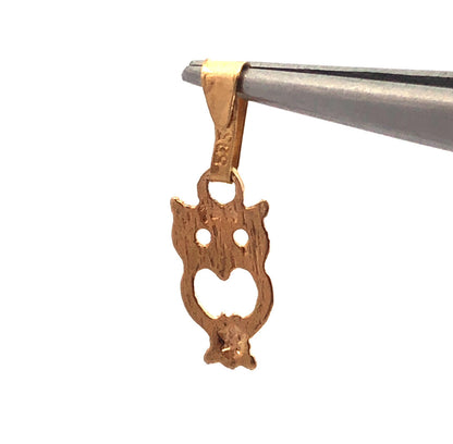 Designer 14K Yellow Gold Textured Owl Heart Cut Out Charm Pendant