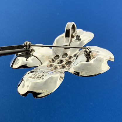 Taxco Mexico Designer TR-89 Sterling Silver 925 Brass Floral Brooch Pendant