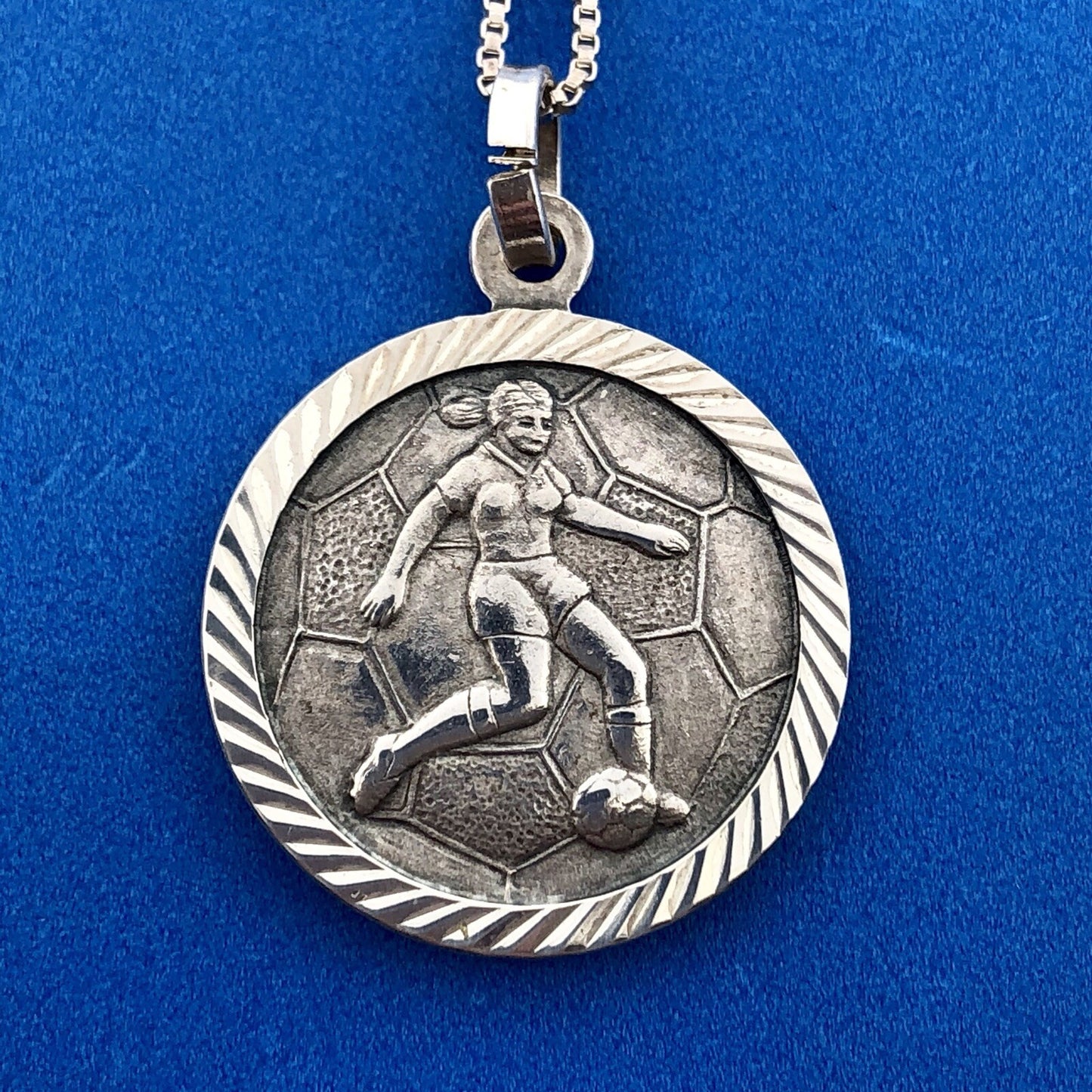 Designer FAS Italy Sterling Silver St Christopher Girl Soccer Pendant Necklace