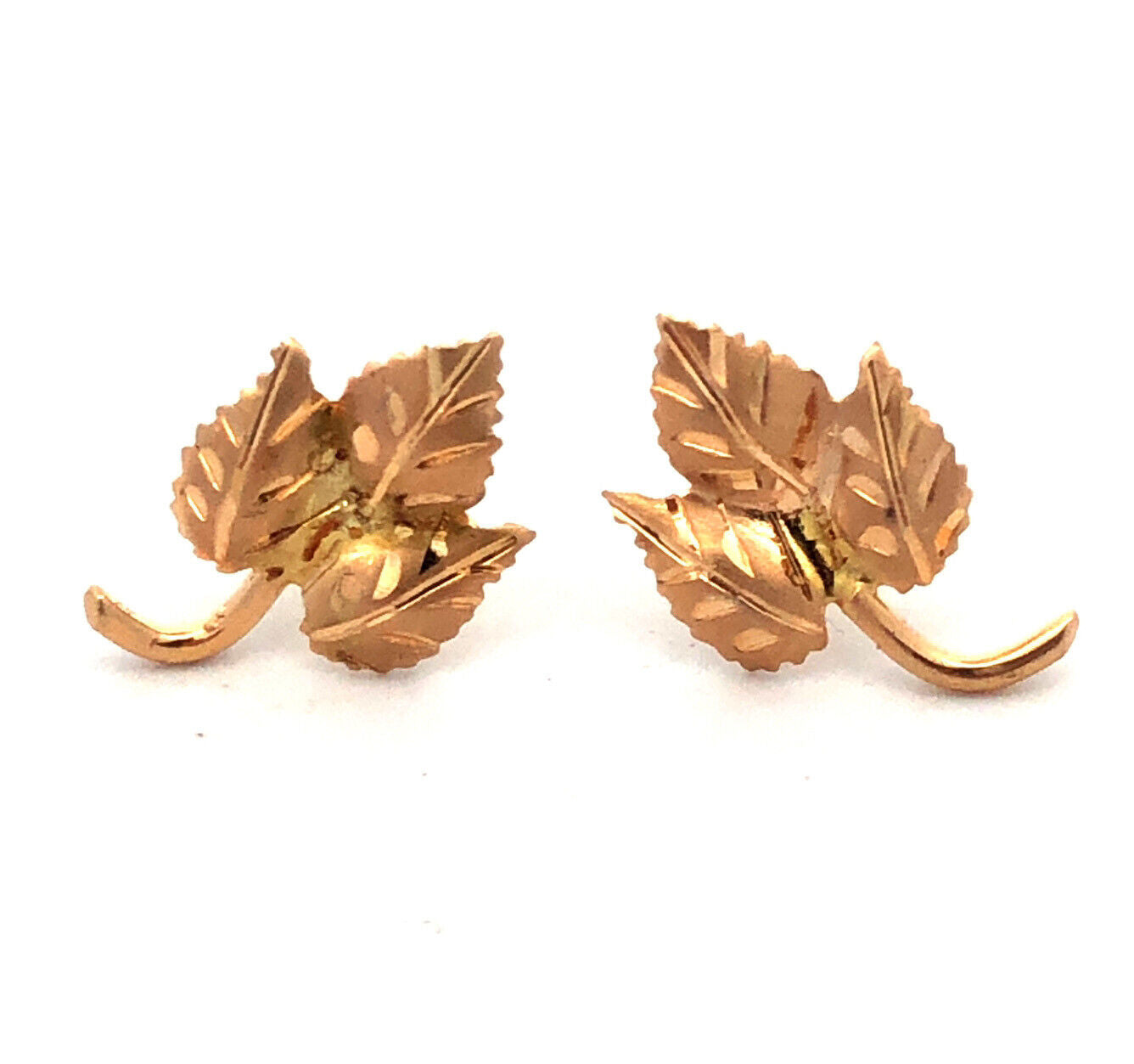 14K Yellow Gold Designer BDA Leaves Leaf Fall Season Stud Earrings