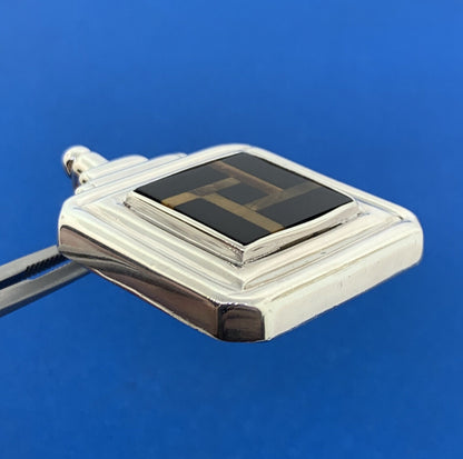 Designer 925 Sterling Silver Black Onyx Tiger Eye Inlay Square Statement Pendant