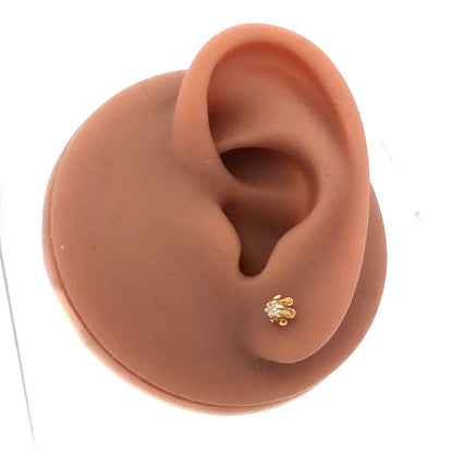 14K Yellow Gold Round Diamond Buttercup Flower Solitaire Stud Earrings