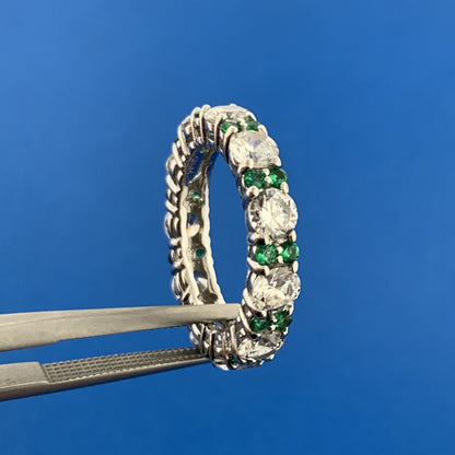 Designer 925 Sterling Silver Emerald White Cubic Zirconia CZ Eternity Band Ring
