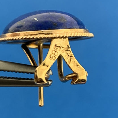 Vintage 14K Yellow Gold Lapis Lazuli Cabochon Statement Omega Back Earrings