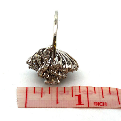 Vintage CRC 14K White Gold Round Diamond Waterfall Statement Cocktail Ring