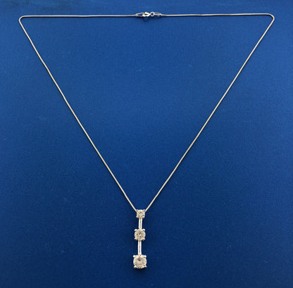 Stunning Sterling Silver Cubic Zirconia CZ Three Stone Journey Pendant Necklace