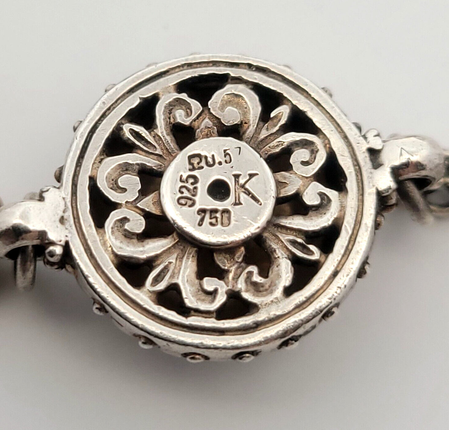 Konstantino 925 Sterling Silver 18K Yellow Gold Floral Station Chain Bracelet