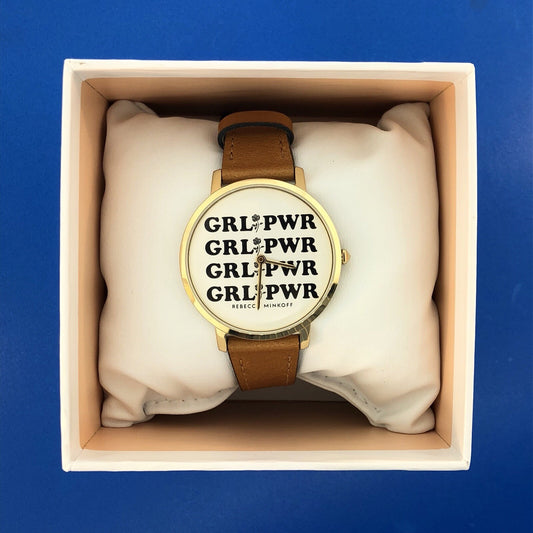 Rebecca Minkoff GRL PWR Girl Power Leather Strap Women's Designer Watch In Box