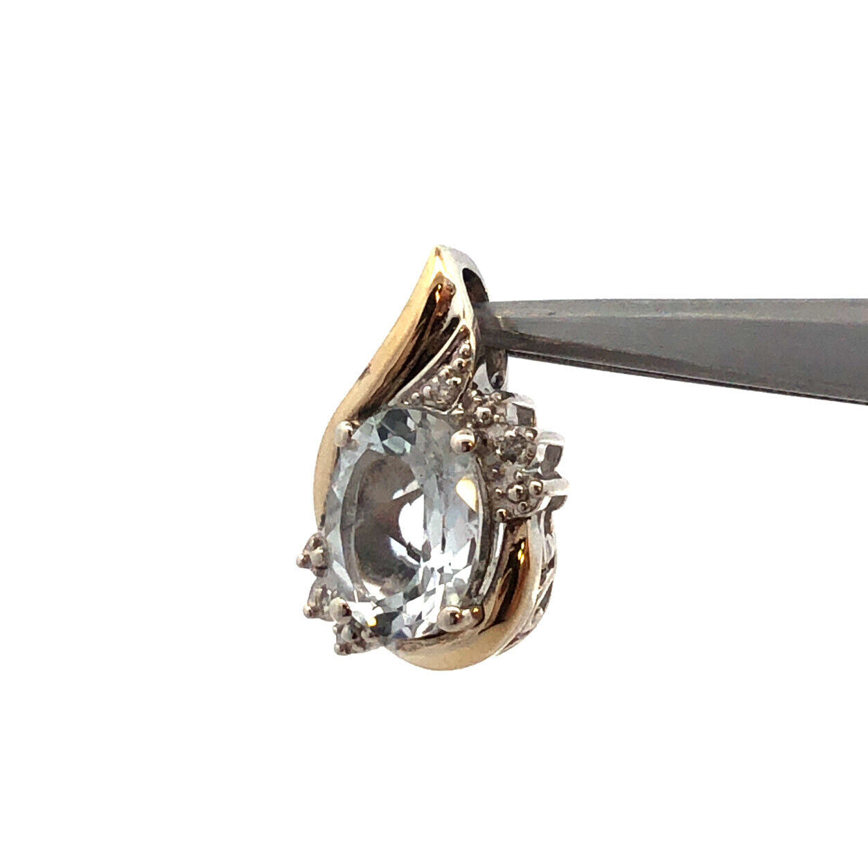 Designer 925 Sterling Silver 10K Gold Oval Light Blue Topaz Diamond Pendant