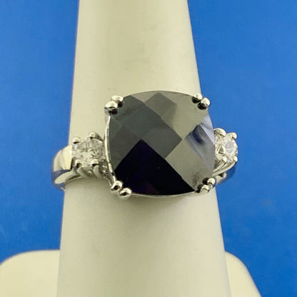 Designer 925 Sterling Silver Cushion Cut Amethyst & Cubic Zirconia Cocktail Ring