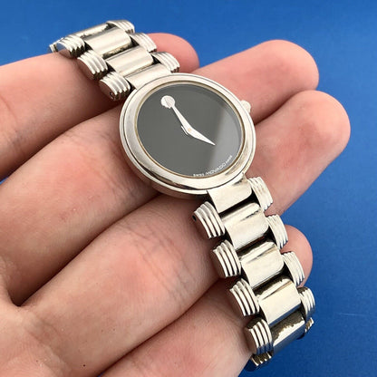 Movado Serenade 84 A1 1844 Strato Black Dial Ladies Stainless Steel Watch