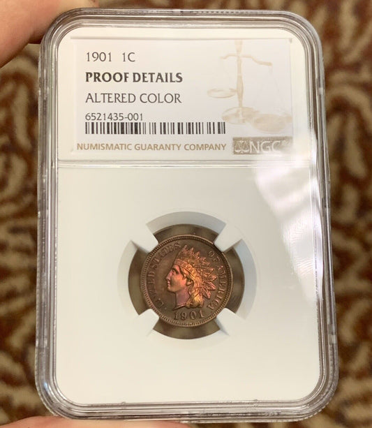 1901 P Proof Bronze Indian Head Cent Altered Color NGC Proof Details Coin
