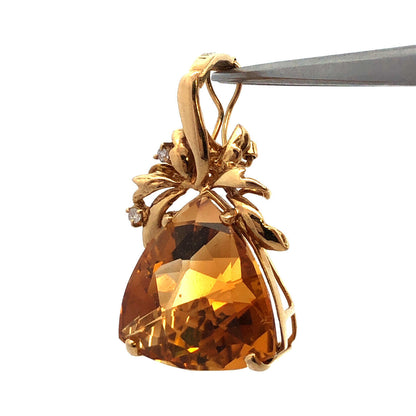 Vintage 14K Yellow Gold Trillion Citrine Diamond Accented Enhancer Pendant