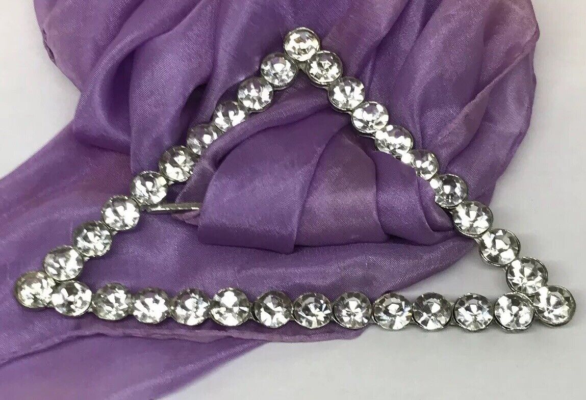 Dramatic Vintage Runway Silver Tone Rhinestone Triangle Scarf Belt Slide Buckle