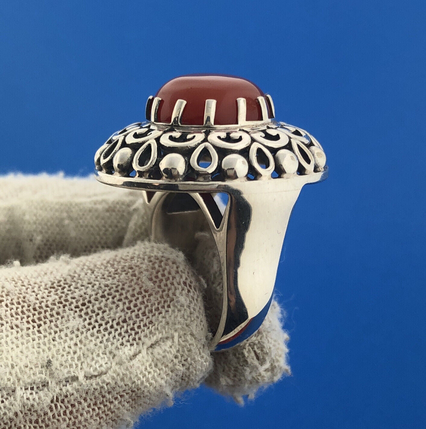 Designer Doug Paulus DP Sterling Silver 925 Carnelian Statement Cocktail Ring