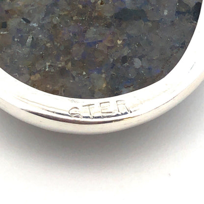 Vintage 925 Sterling Silver Pear Black Opal Flower Detail Statement Pendant