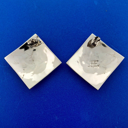 Taxco 925 Sterling Silver Urban Cowboy Square Stamped Statement Stud Earrings