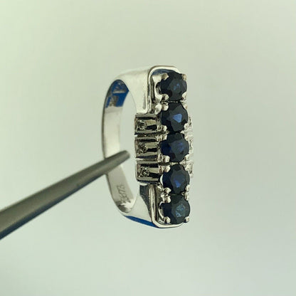 Gorgeous 10k White Gold Round Cut Sapphire Diamond Accent Channel Ring Size 6.5