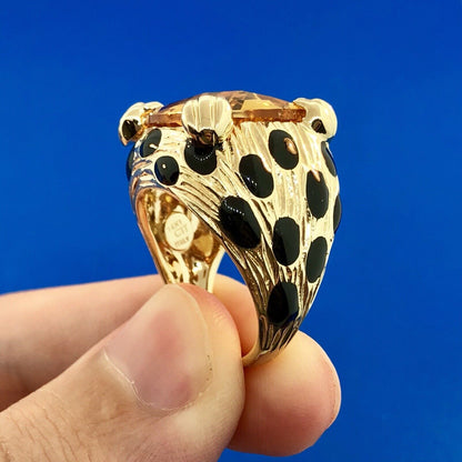 Retro Citra Trading CIT 14K Yellow Gold Citrine Black Enamel Statement Ring