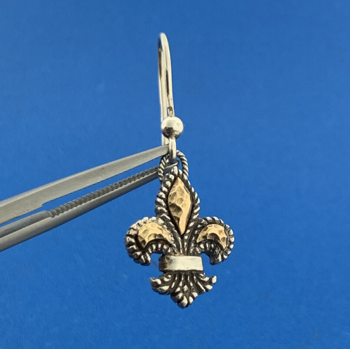 Philip Gavriel 925 Sterling Silver 18K Gold Yellow Fleur De Lis Dangle Earrings