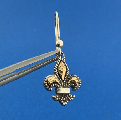 Philip Gavriel 925 Sterling Silver 18K Gold Yellow Fleur De Lis Dangle Earrings