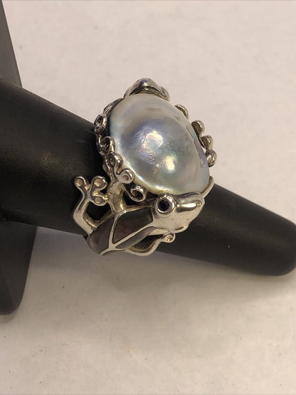 Designer GSJ 925 Sterling Silver Mother of Pearl Black Onyx Gecko Statement Ring