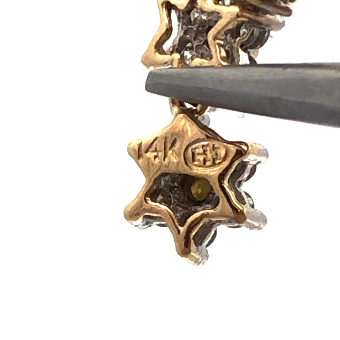 Designer HN 14K Yellow Gold White Yellow Round Diamond Flower Trio Pendant