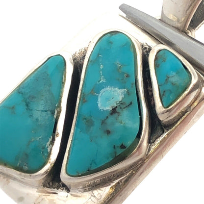 Estate 925 Sterling Silver Turquoise Cabochon Bezel Rectangle Statement Pendant