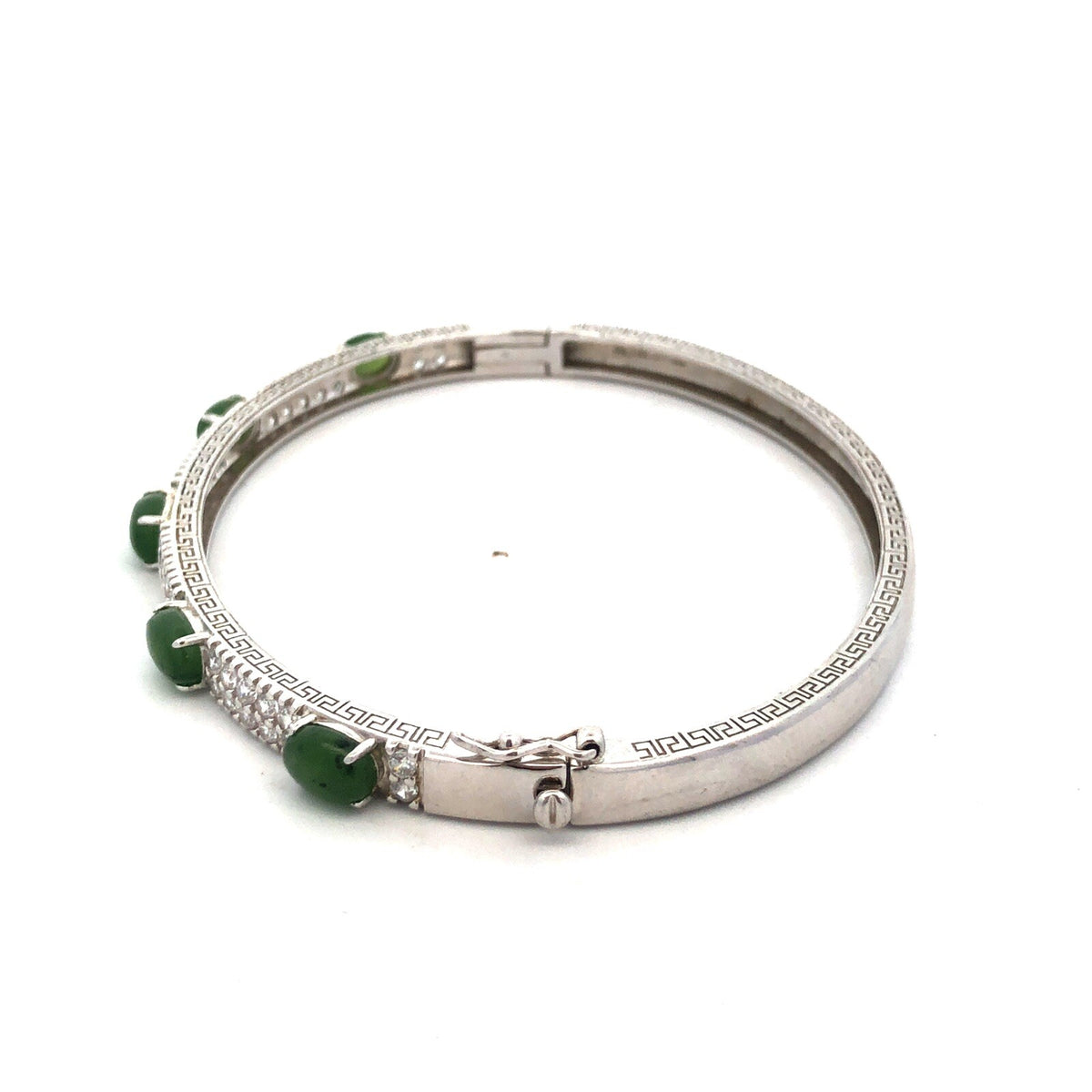 Desinger PAJ JOY 925 Sterling Silver Oval Jade CZ Accented Hinged Cuff Bracelet