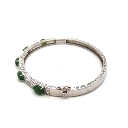 Desinger PAJ JOY 925 Sterling Silver Oval Jade CZ Accented Hinged Cuff Bracelet