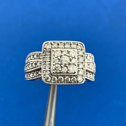 Designer 10K White Gold Diamond Double Halo Wedding Engagement Ring